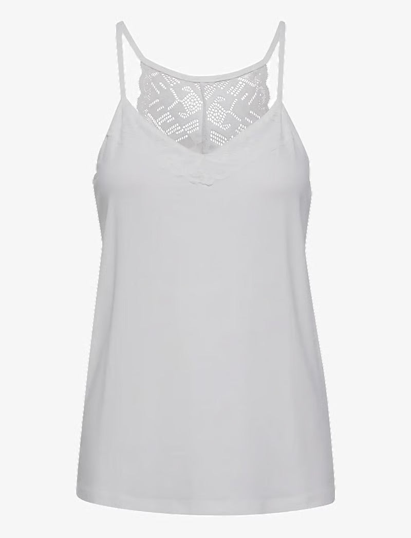 Cream CRTrulla Sleeveless Jersey Cami Top with Lace - Snow White