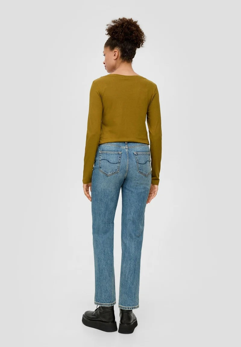 QS by s.Oliver Long Sleeve Top with Tunic Neckline - Guacamole