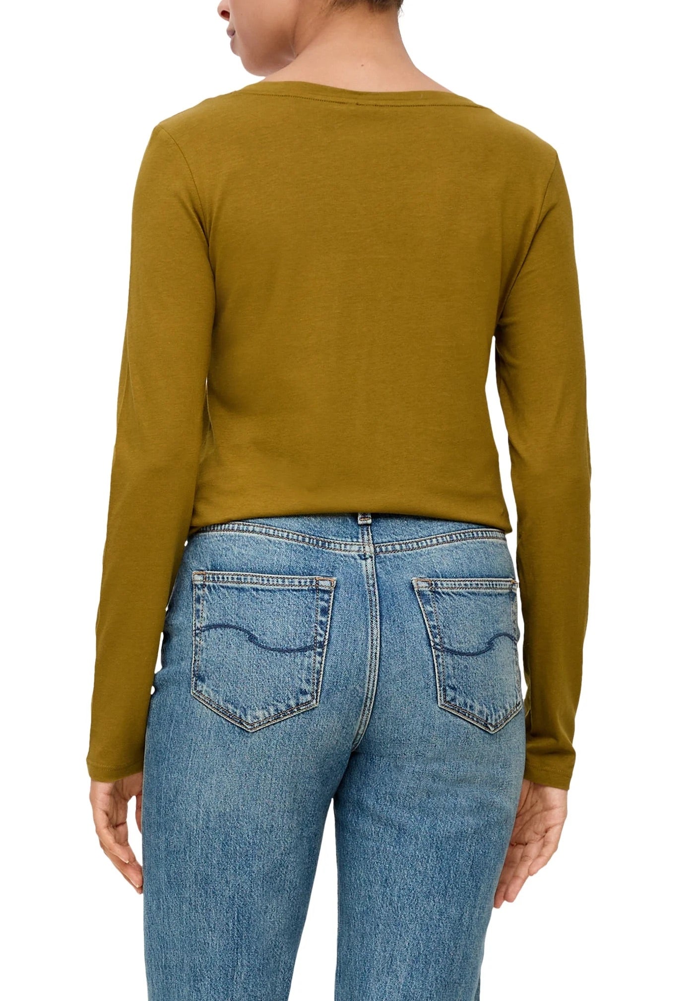 QS by s.Oliver Long Sleeve Top with Tunic Neckline - Guacamole