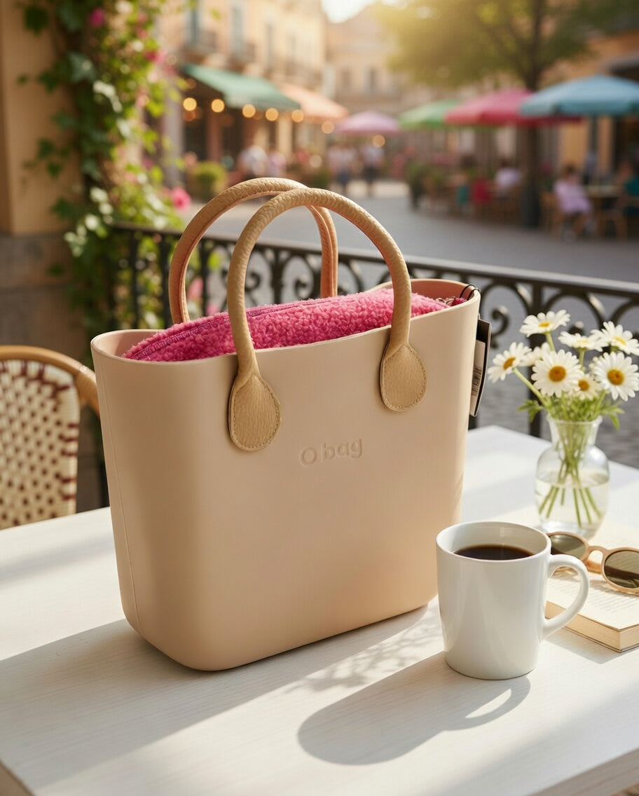 O bag Mini – Cream Tote Bag with Camel Handles & Pink Interior