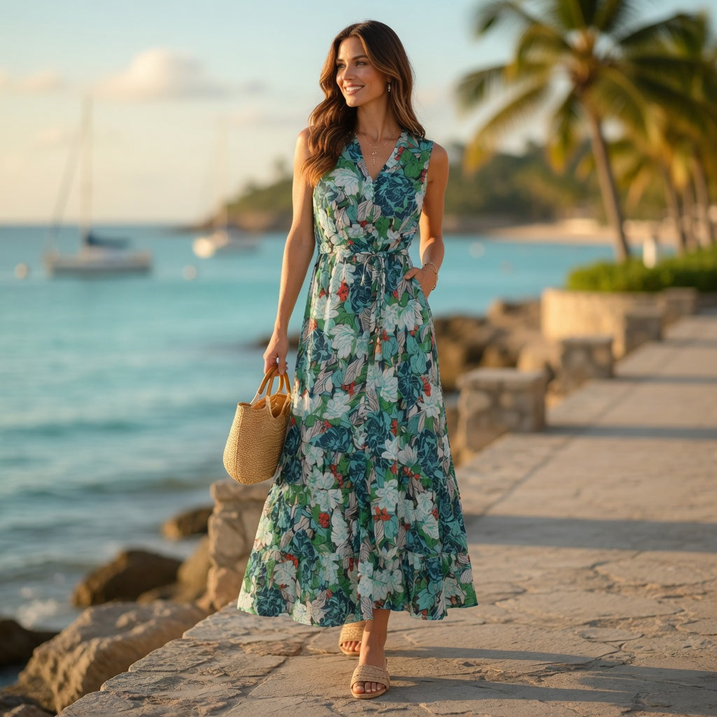 Zero Floral Maxi Dress – Green Tropical Print