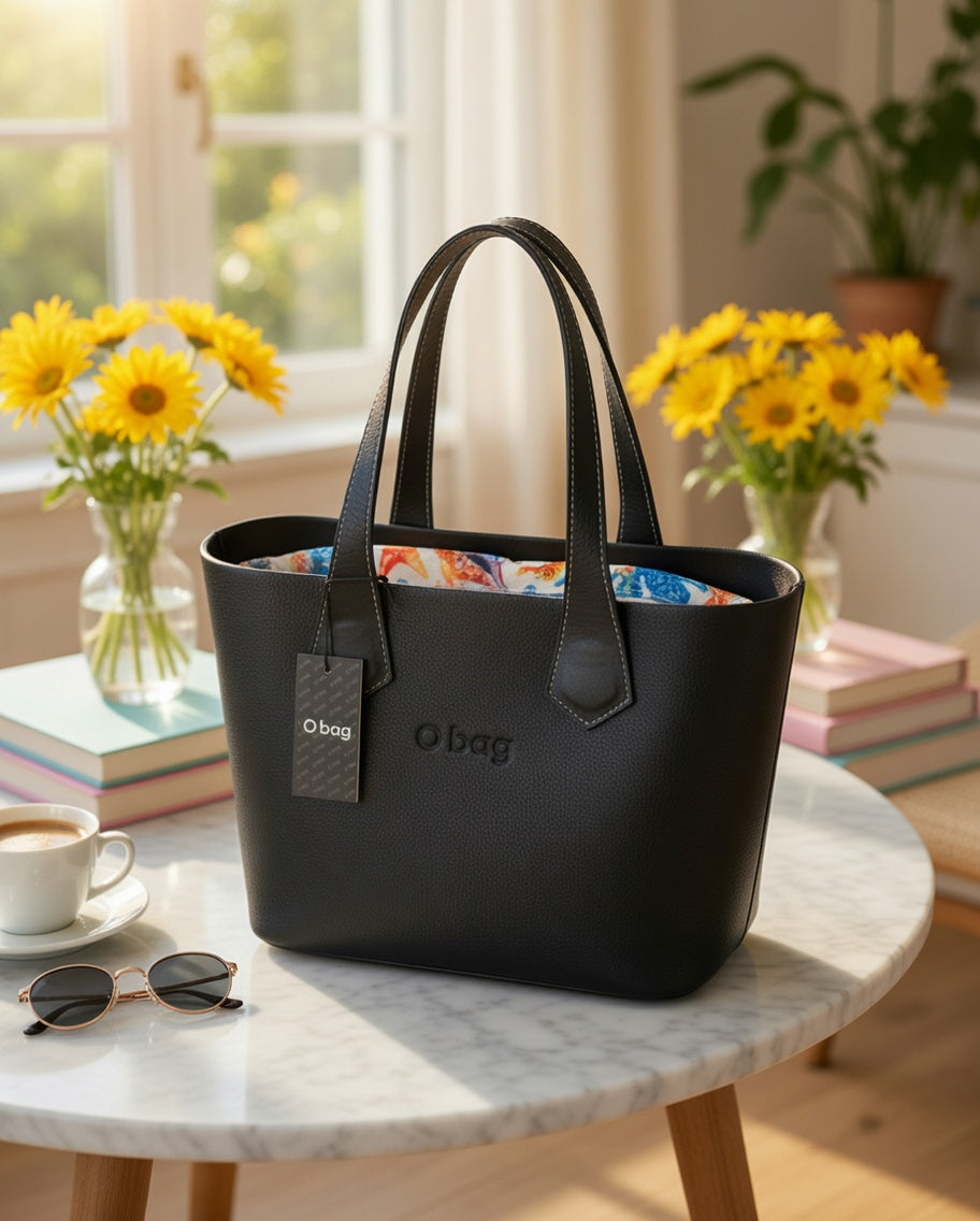 O bag Mini – Black Tote Bag with Ocean Print Interior