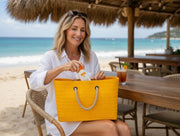 O bag Beach Tote with Inner Bag and Rope Handles - Yellow