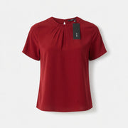 Zero Pleated Crew-Neck Blouse – Burgundy