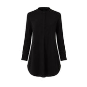 Zero Longline Mandarin-Collar Blouse – Black