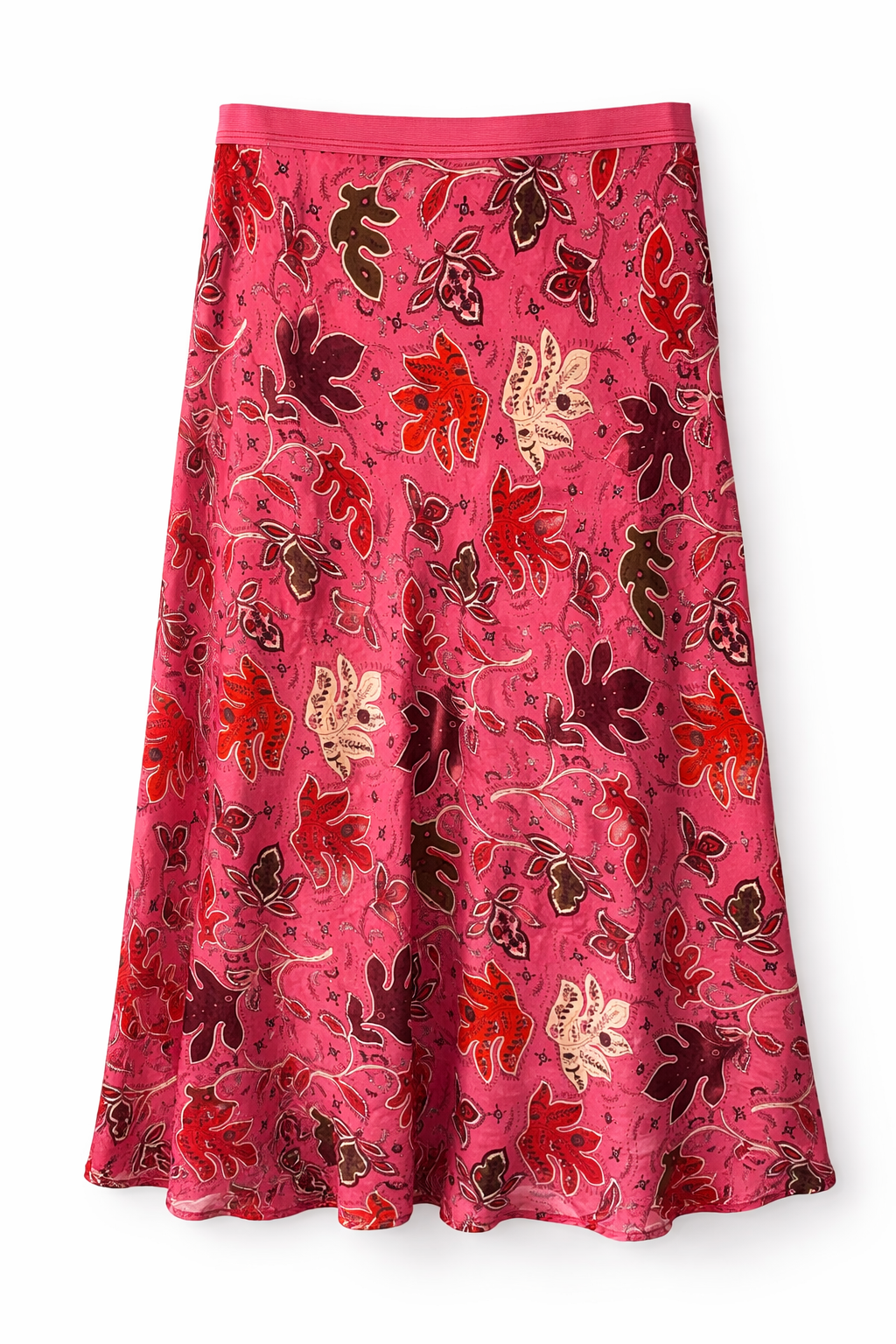 Part Two Floral Print Midi Skirt - Pink with Burgundy & Cream