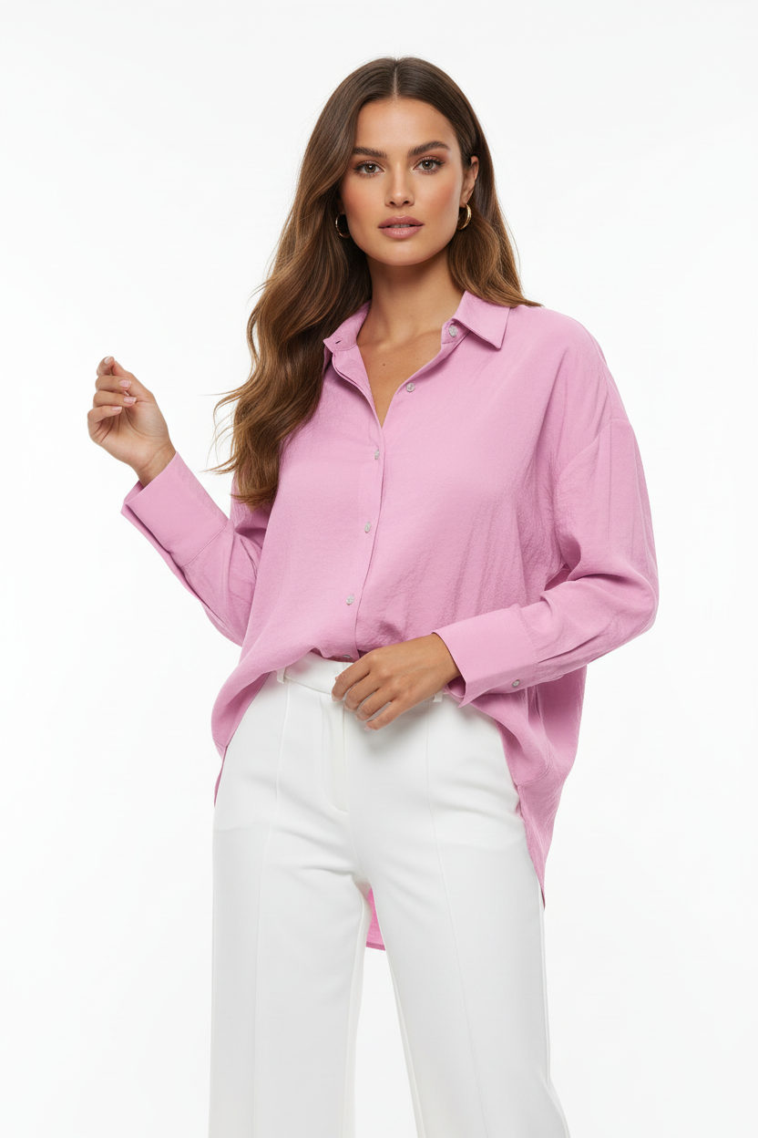 Sorbet Oversized Linen Shirt - Begonia Pink