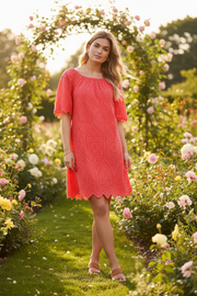 Sorbet Milea Off-Shoulder Broderie Anglaise Dress - Coral Pink