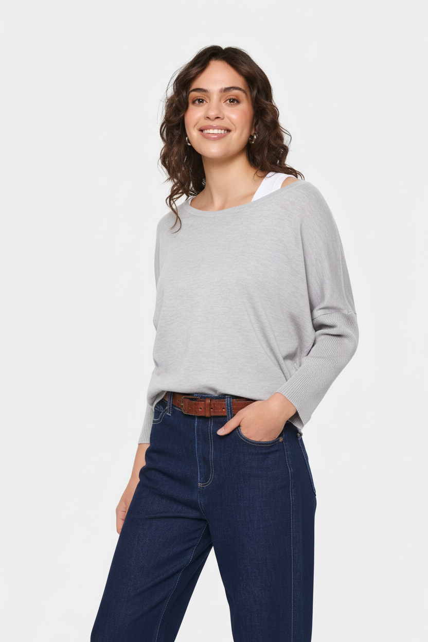 MilaSZ R-Neck Pullover Pearl Grey - Lifestyle Elegant