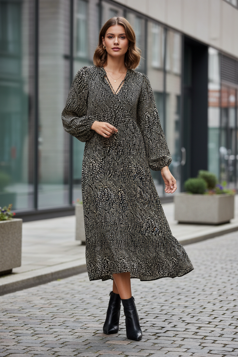 Sorbet Saphia Dotted Print Midi Dress - Black