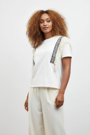 Sorbet Santi T-Shirt with Geometric Trim and Fringe