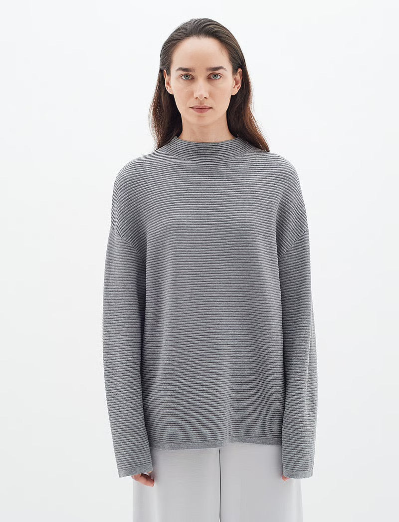 InWear TiaIW Boxy Pullover - Grey Ribbed Knit Sweater