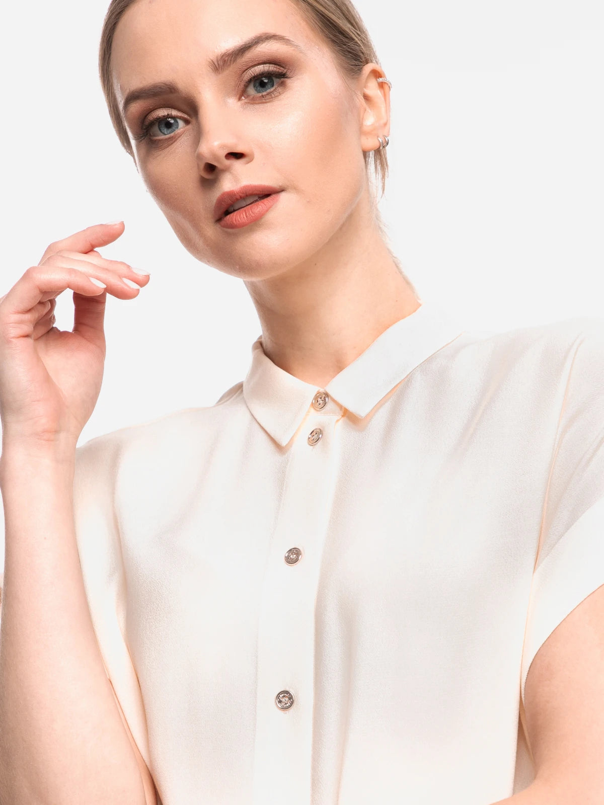 Calvin Klein Women's Short Sleeve Button-Up Blouse