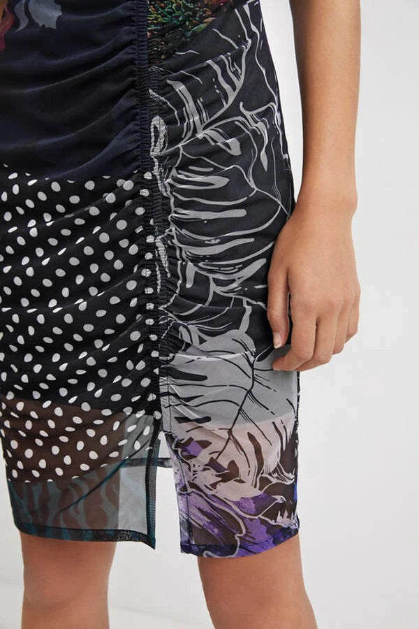 Desigual Amber Patchwork Mesh Mini Dress – Black Multicolour