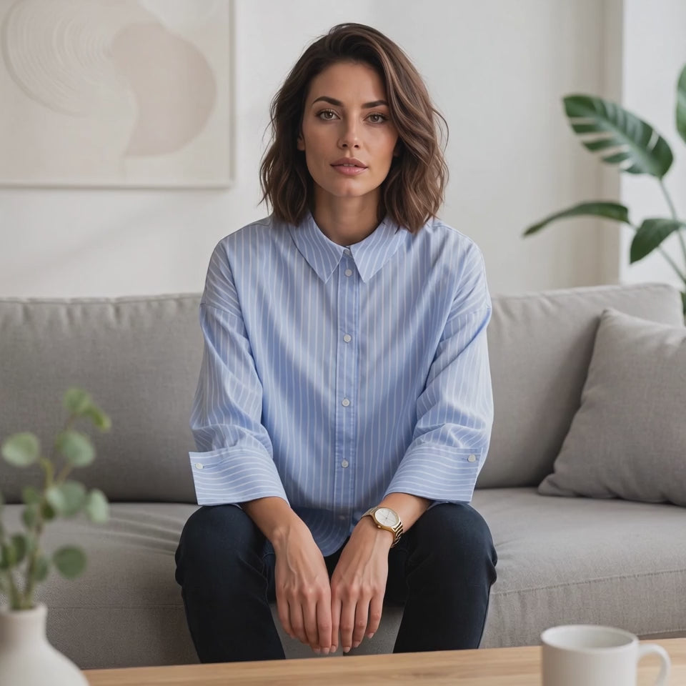 Načítať video: Co'couture Bianca Wide Cuff Shirt – Pale Blue