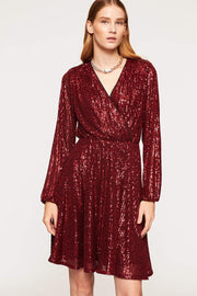 MOTIVI Burgundy Sequined Long Sleeve Occasion Dress