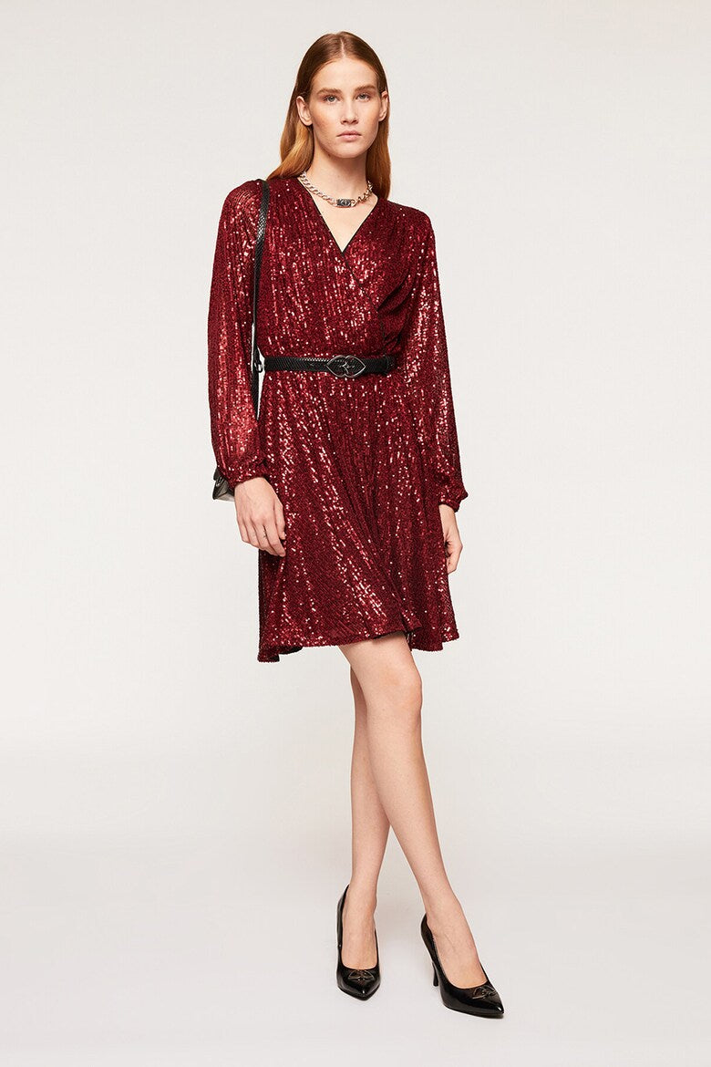 MOTIVI Burgundy Sequined Long Sleeve Occasion Dress