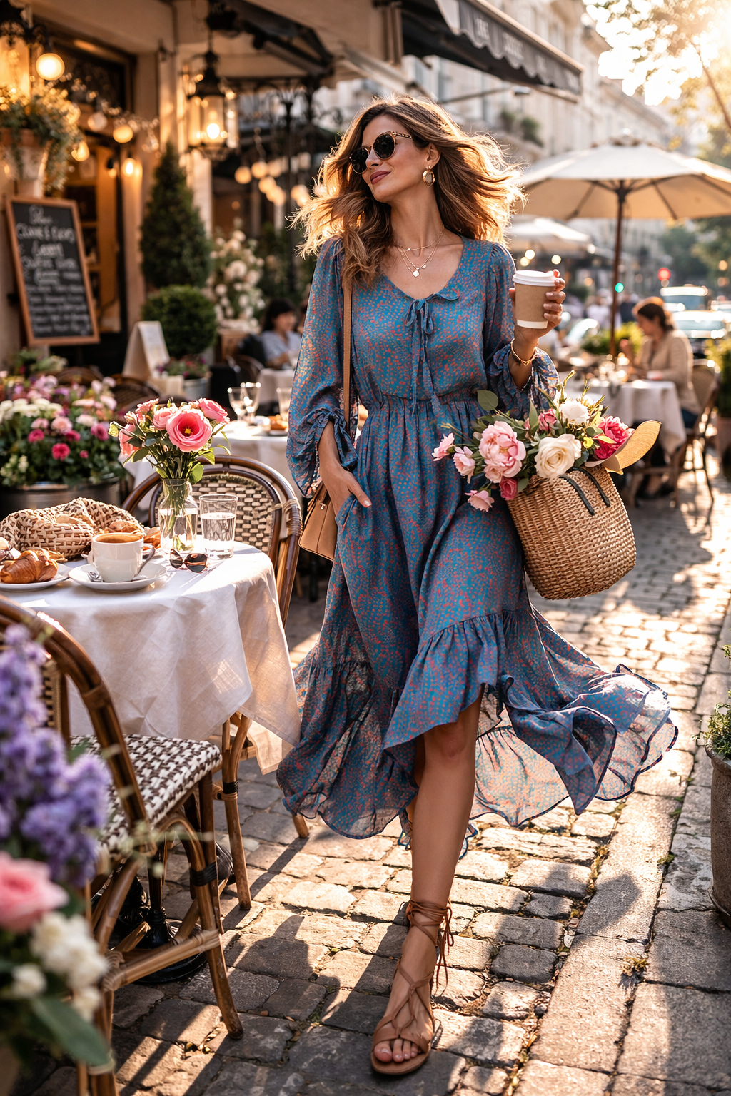 Sorbet SBSAPHIA Floral Print Midi Dress - Teal Blue
